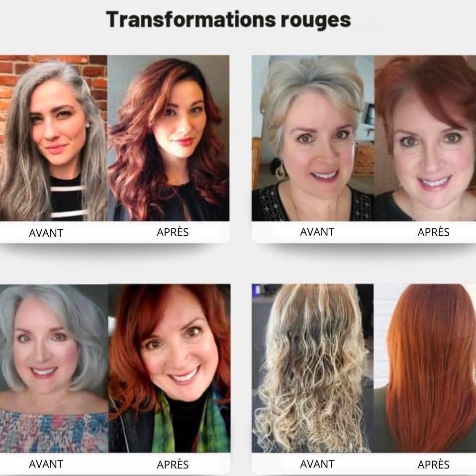 Quatre transformations avant après avec la teinte rouge